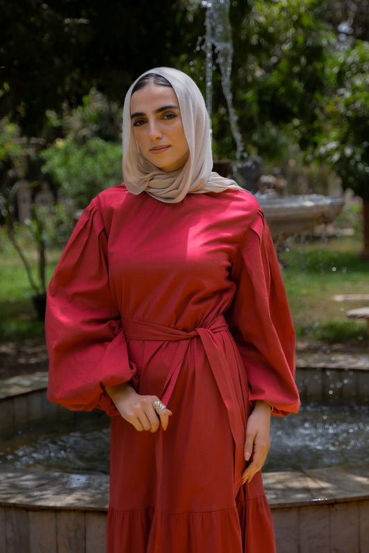 Maroon Poplin Balloon Dress